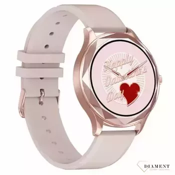 Smartwatch damski Garett Lady Ann RT złoty-róż na pasku w kolorze pudrowego różu.⌚  (2).webp